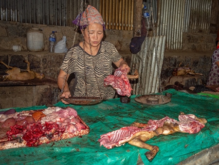 Body of a dead Indian dog slaughtered for meat at a dog meat market in Kohima, Nagaland, in the Northeast of India, 2018