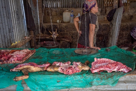 Body of a dead Indian dog slaughtered for meat at a dog meat market in Kohima, Nagaland, in the Northeast of India, 2018