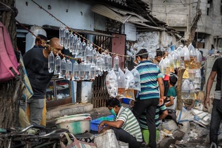 The aquarium fish section of Galiff Street pet market, Kolkata, India, 2022