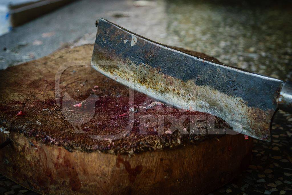 Fish chopping block with knife at the Mothers