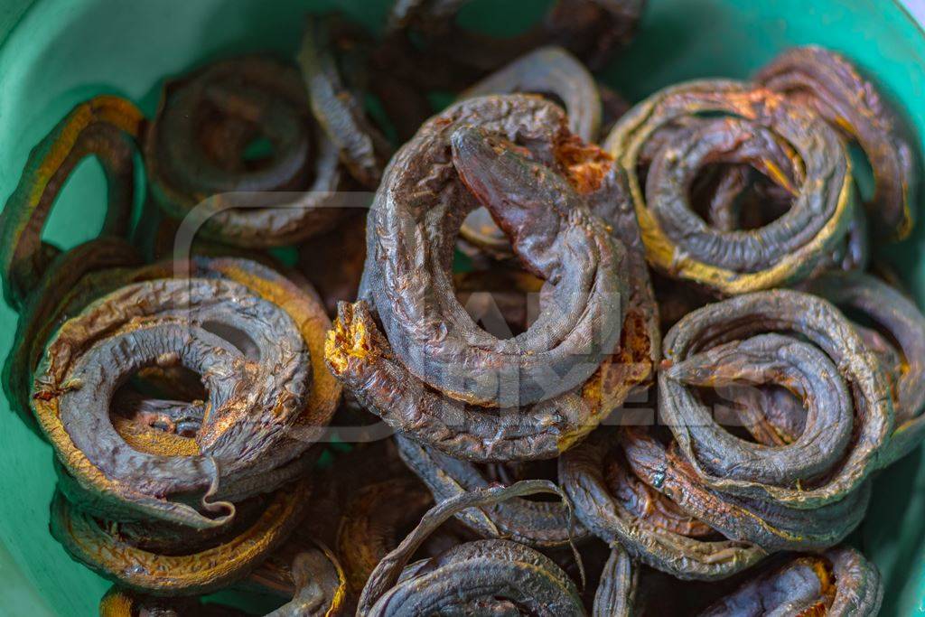 Dried snakes on sale at an animal market in Dimapur, Nagaland in the Northeast of India