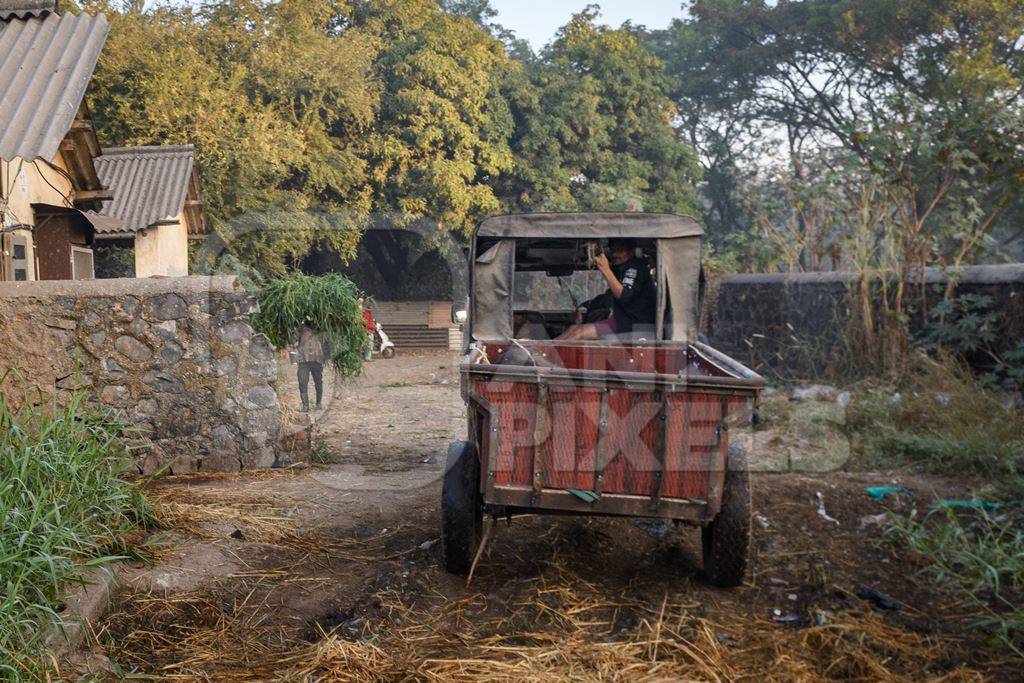 The truck which collects dead Indian buffalo calves on an urban dairy farm or tabela, Aarey milk colony, Mumbai, India, 2023