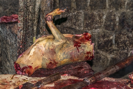 Body of a dead Indian dog slaughtered for meat at a dog meat market in Kohima, Nagaland, in the Northeast of India, 2018