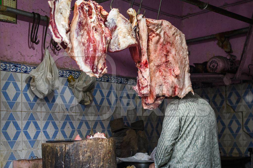 Meat shop in Nizamuddin, Delhi, India, 2023