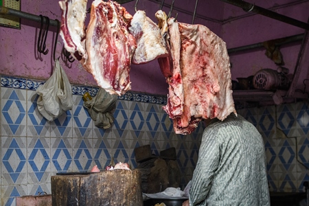 Meat shop in Nizamuddin, Delhi, India, 2023