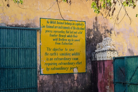 Sign at Jaipur zoo stating "No wild animal belongs in captivity", Jaipur, Rajasthan, India, 2022