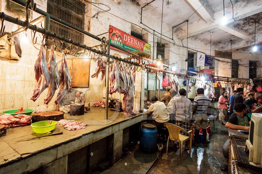 Goat meat hanging up at mutton shops in Crawford meat market